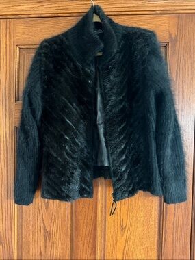 Lux Faux Fur Black Women's Angora Jacket Size S